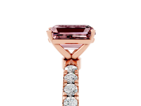 Rose gold Emerald Cut Morganite Solitaire Ring with Pavé Accents and Four-Prong Setting_5