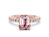 Rose gold Emerald Cut Morganite Solitaire Ring with Pavé Band and Four-Prong Setting_24