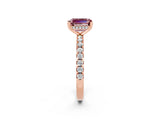 Rose gold Emerald Cut Morganite Solitaire Ring with Pavé Band and Four-Prong Setting_26