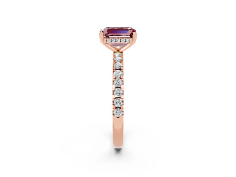 Rose gold Emerald Cut Morganite Solitaire Ring with Pavé Band and Four-Prong Setting_26