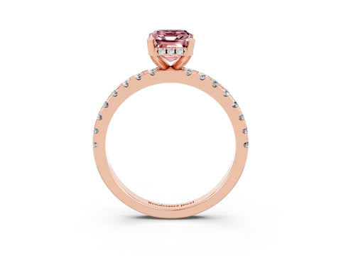 Rose gold Emerald Cut Morganite Solitaire Ring with Pavé Band and Four-Prong Setting_27