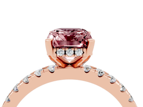 Rose gold Emerald Cut Morganite Solitaire Ring with Pavé Band and Four-Prong Setting_28