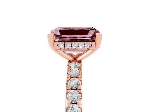Rose gold Emerald Cut Morganite Solitaire Ring with Pavé Band and Four-Prong Setting_29