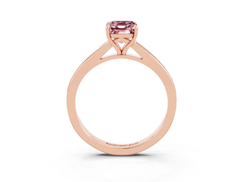 Rose gold Emerald Cut Morganite Solitaire Ring with Pavé Band and Prong Setting_3