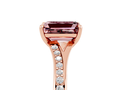 Rose gold Emerald Cut Morganite Solitaire Ring with Pavé Band and Prong Setting_5