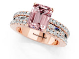 Rose gold Emerald Cut Morganite Solitaire Ring with Pavé and Channel Set Band_1