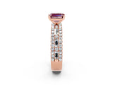 Rose gold Emerald Cut Morganite Solitaire Ring with Pavé and Channel Set Band_14