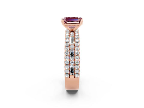 Rose gold Emerald Cut Morganite Solitaire Ring with Pavé and Channel Set Band_14