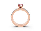 Rose gold Emerald Cut Morganite Solitaire Ring with Pavé and Channel Set Band_15