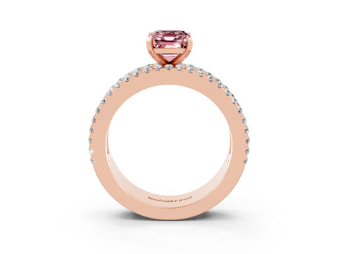Rose gold Emerald Cut Morganite Solitaire Ring with Pavé and Channel Set Band_15
