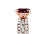 Rose gold Emerald Cut Morganite Solitaire Ring with Pavé and Channel Set Band_17