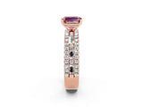 Rose gold Emerald Cut Morganite Solitaire Ring with Pavé and Channel Set Band_2