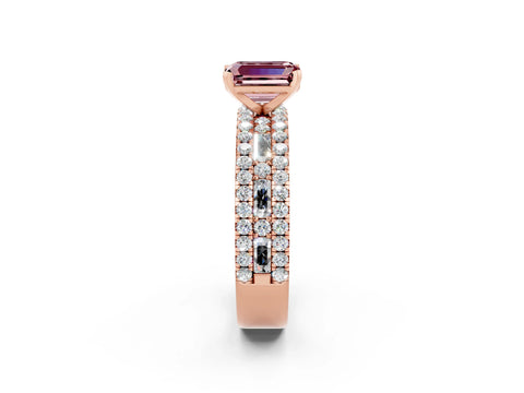 Rose gold Emerald Cut Morganite Solitaire Ring with Pavé and Channel Set Band_2