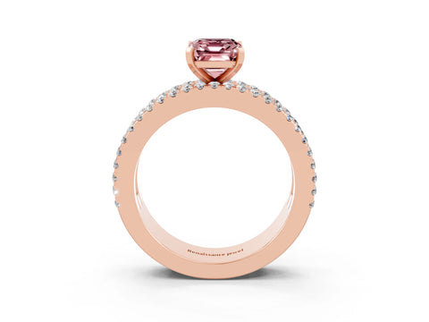 Rose gold Emerald Cut Morganite Solitaire Ring with Pavé and Channel Set Band_3
