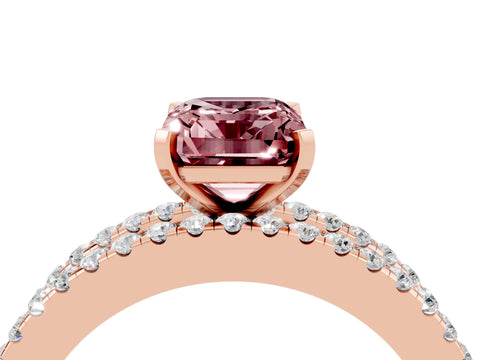Rose gold Emerald Cut Morganite Solitaire Ring with Pavé and Channel Set Band_4