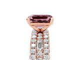 Rose gold Emerald Cut Morganite Solitaire Ring with Pavé and Channel Set Band_5