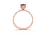 Rose gold Emerald Cut Morganite Solitaire Ring with Pave Band and Four Prong Setting_27