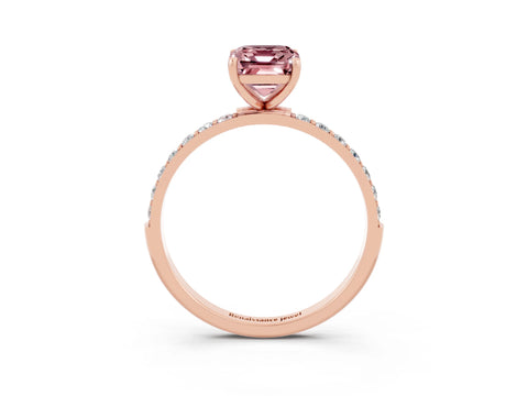 Rose gold Emerald Cut Morganite Solitaire Ring with Pave Band and Four Prong Setting_27