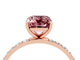 Rose gold Emerald Cut Morganite Solitaire Ring with Pave Band and Four Prong Setting_28