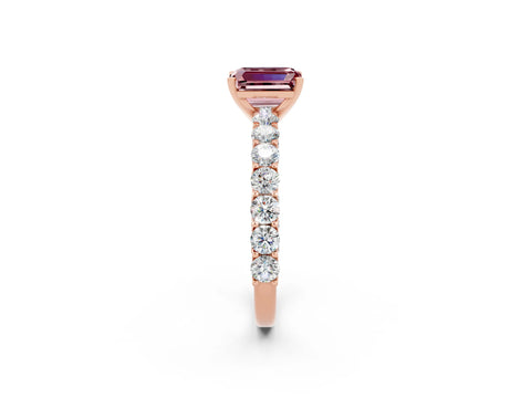 Rose gold Emerald Cut Morganite Solitaire Ring with Shared Prong Pavé Band and Four-Prong Setting_2