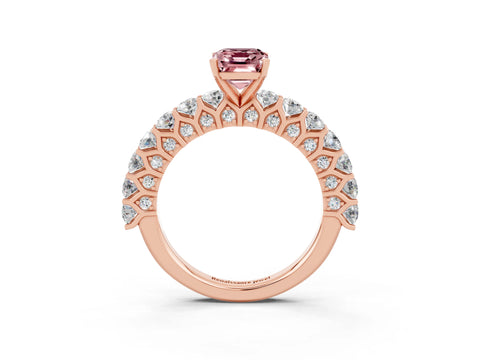 Rose gold Emerald Cut Morganite Solitaire Ring with Shared Prong Pavé Band and Four-Prong Setting_3