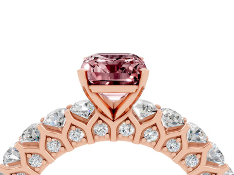 Rose gold Emerald Cut Morganite Solitaire Ring with Shared Prong Pavé Band and Four-Prong Setting_4