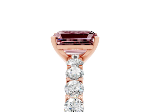 Rose gold Emerald Cut Morganite Solitaire Ring with Shared Prong Pavé Band and Four-Prong Setting_5