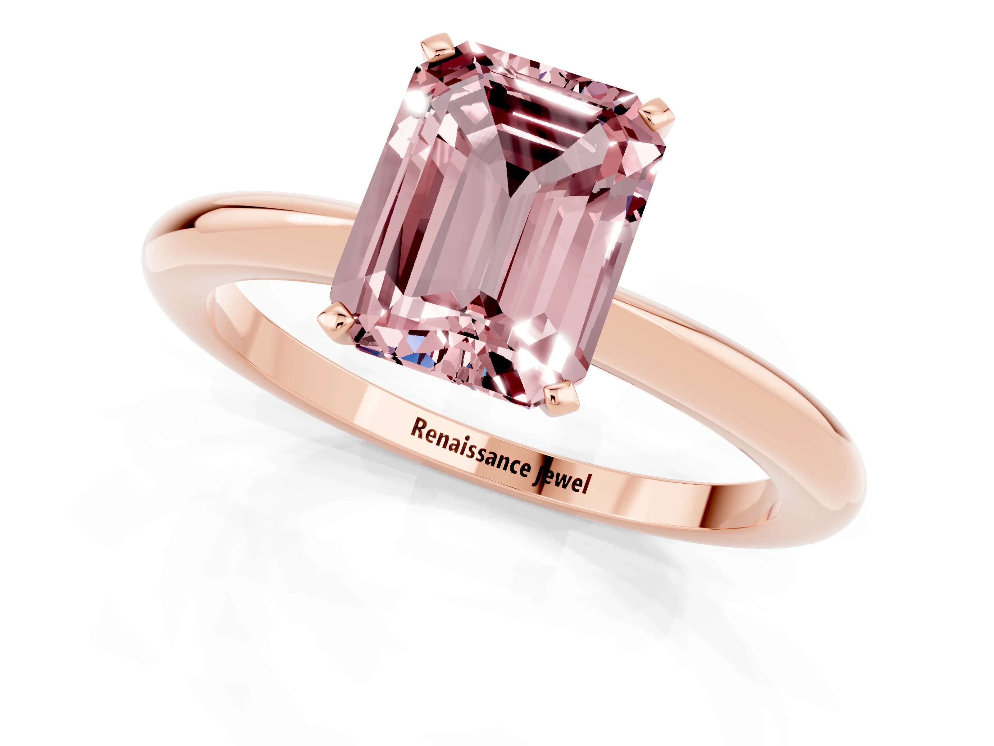 Rose gold Emerald Cut Morganite Solitaire Ring with Six-Prong Setting and Classic Band_1