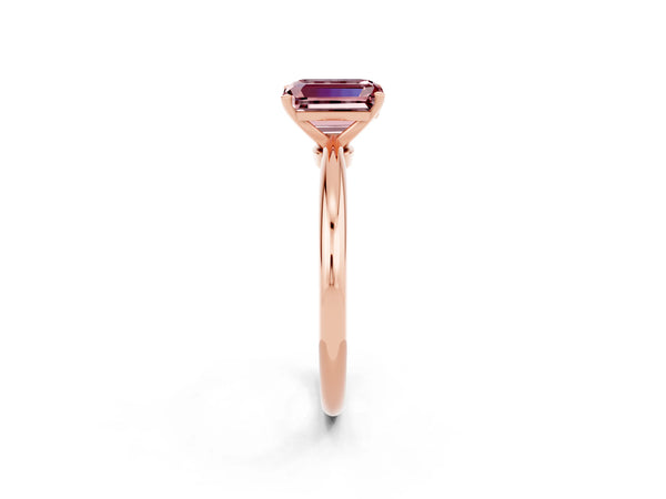 Rose gold Emerald Cut Morganite Solitaire Ring with Six-Prong Setting and Classic Band