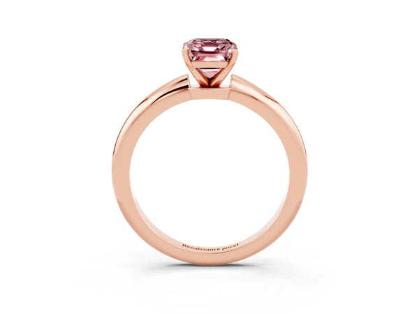 Rose gold Emerald Cut Morganite Solitaire Ring with Six-Prong Setting and Classic Band