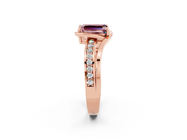 Rose gold Emerald Cut Morganite Solitaire Ring with Split Shank and Prong Setting