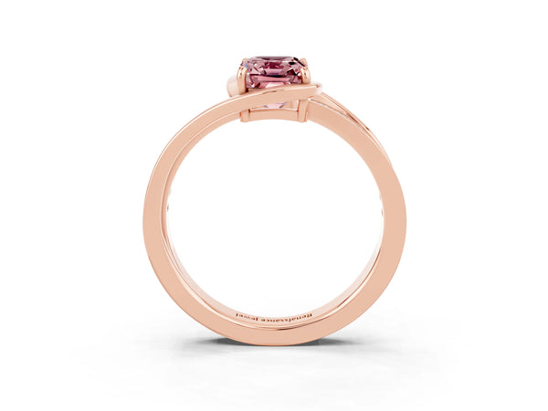 Rose gold Emerald Cut Morganite Solitaire Ring with Split Shank and Prong Setting
