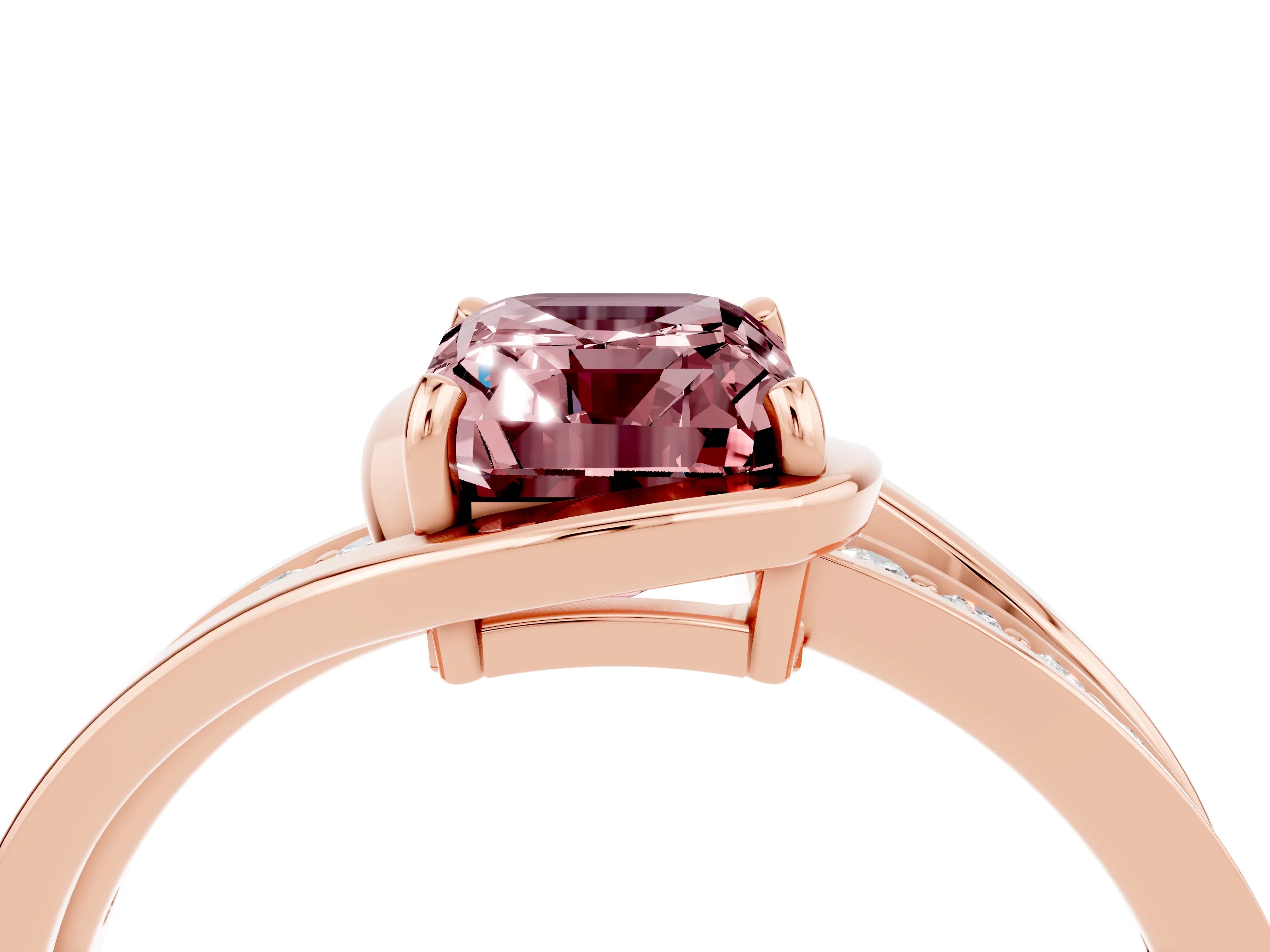 Rose gold Emerald Cut Morganite Solitaire Ring with Split Shank and Prong Setting_4