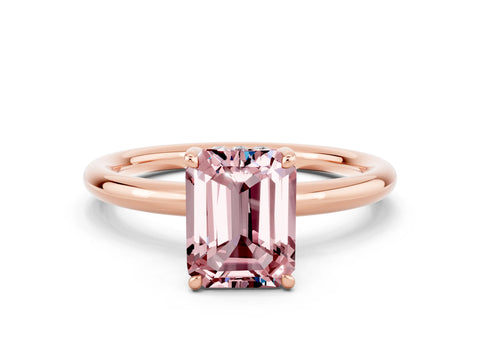 Rose gold Emerald Cut Morganite Solitaire Ring with Thin Band and Four-Prong Setting_12
