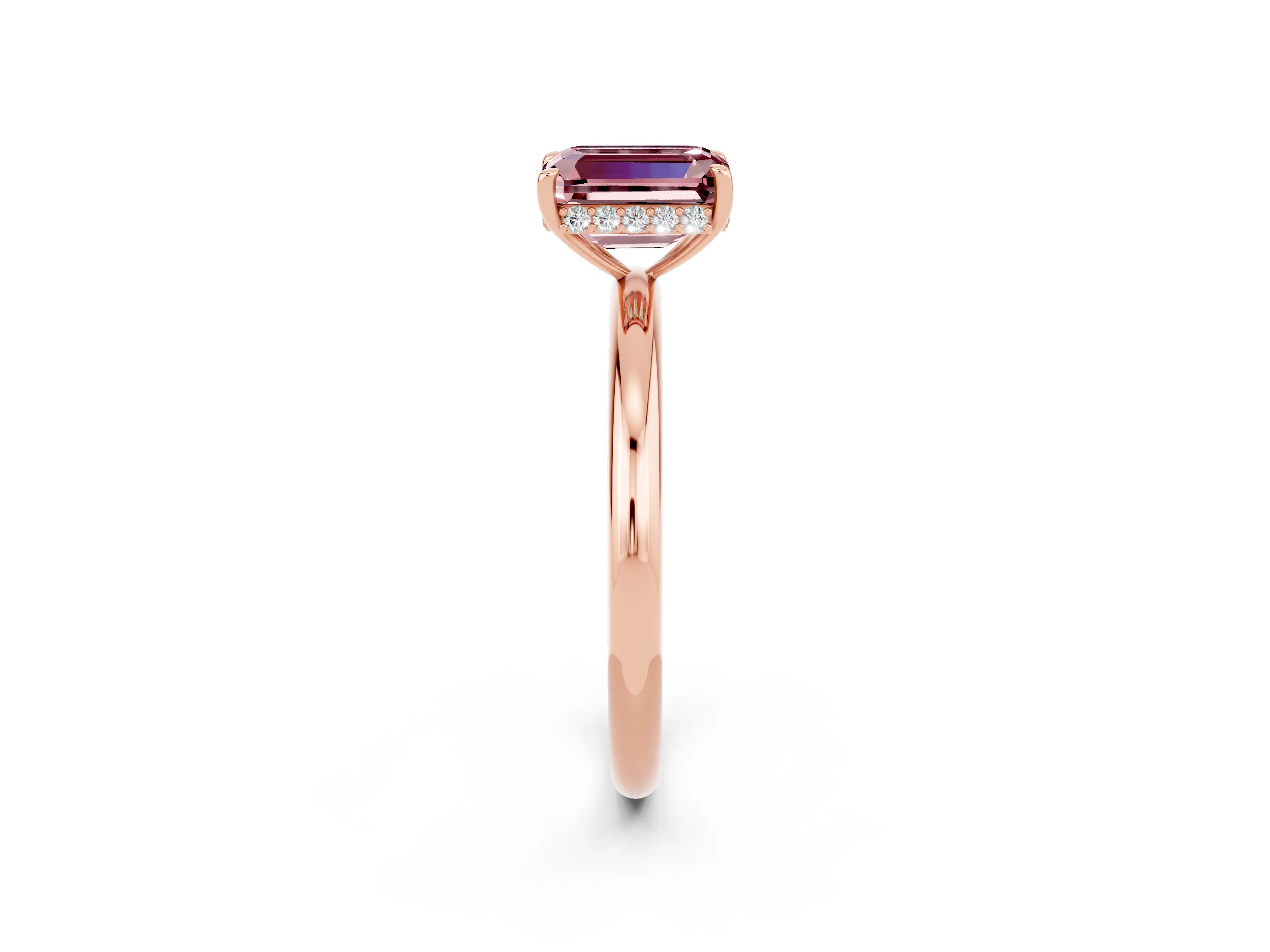 Rose gold Emerald Cut Morganite Solitaire Ring with Thin Band and Four-Prong Setting_14