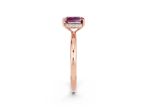 Rose gold Emerald Cut Morganite Solitaire Ring with Thin Band and Four-Prong Setting_14