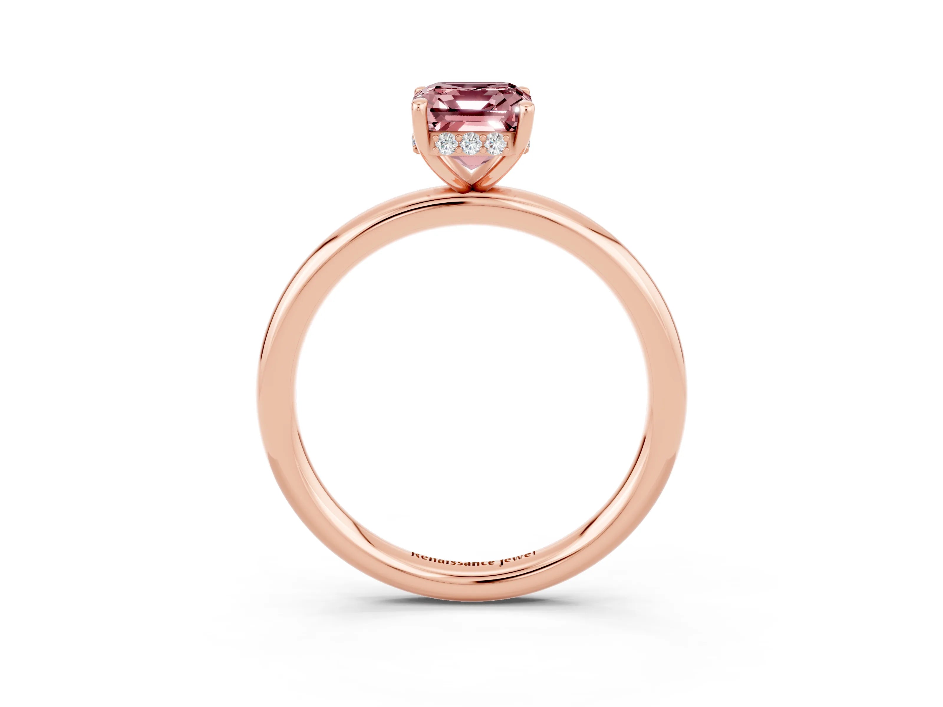 Rose gold Emerald Cut Morganite Solitaire Ring with Thin Band and Four-Prong Setting_15