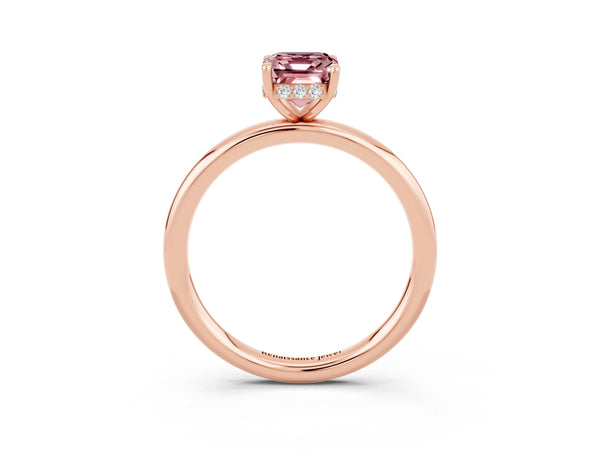 Rose gold Emerald Cut Morganite Solitaire Ring with Thin Band and Four-Prong Setting