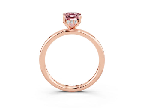 Rose gold Emerald Cut Morganite Solitaire Ring with Thin Band and Four-Prong Setting_15
