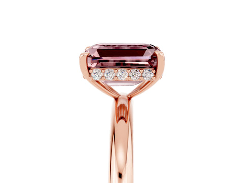 Rose gold Emerald Cut Morganite Solitaire Ring with Thin Band and Four-Prong Setting_17