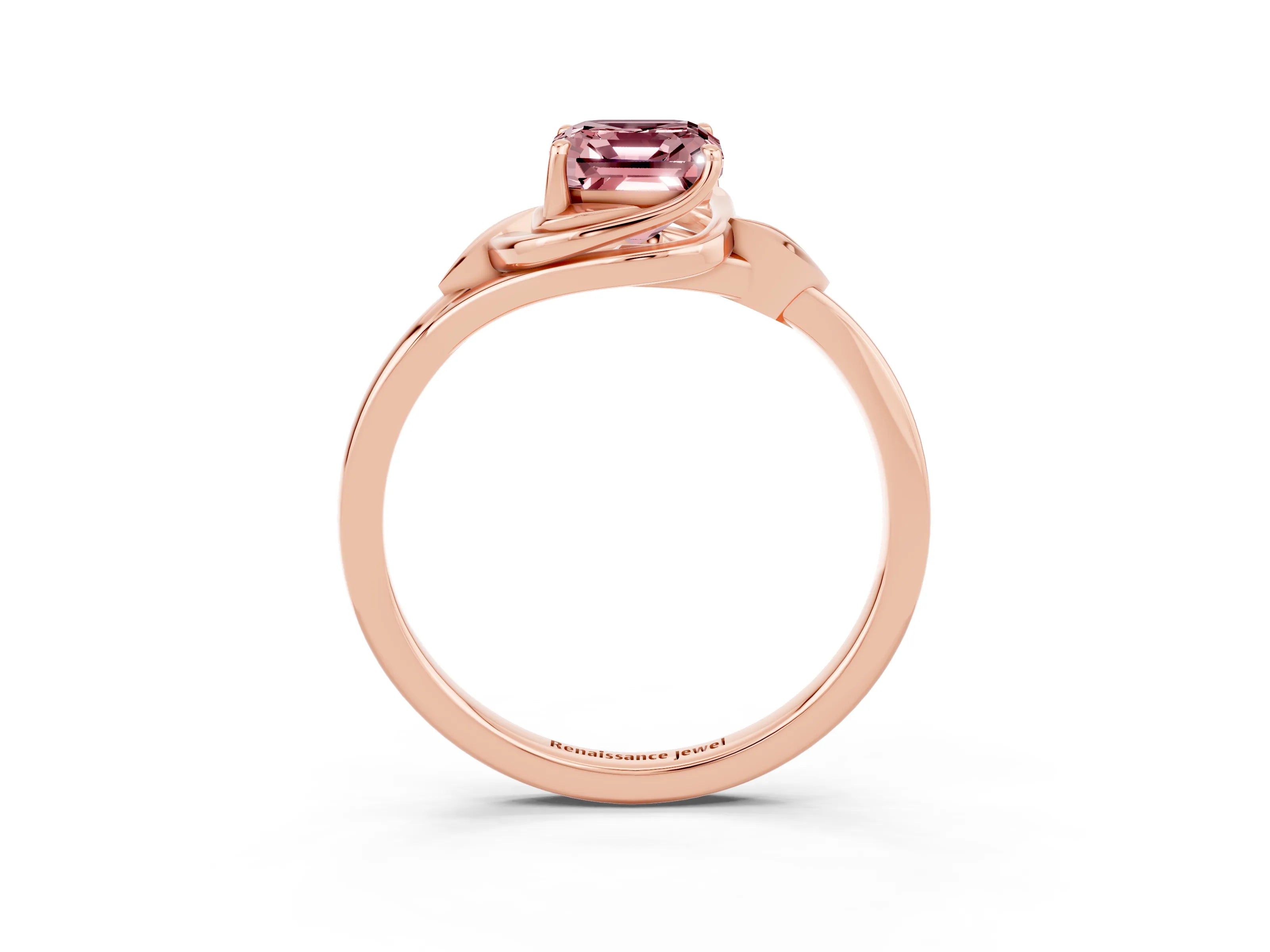 Rose gold Emerald Cut Morganite Solitaire Ring with Twist Band and Four-Prong Setting_27
