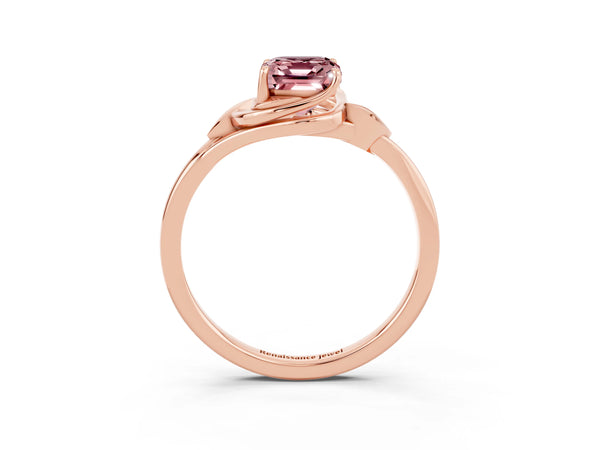 Rose gold Emerald Cut Morganite Solitaire Ring with Twist Band and Four-Prong Setting
