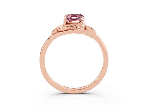 Rose gold Emerald Cut Morganite Solitaire Ring with Twist Band and Four-Prong Setting_27