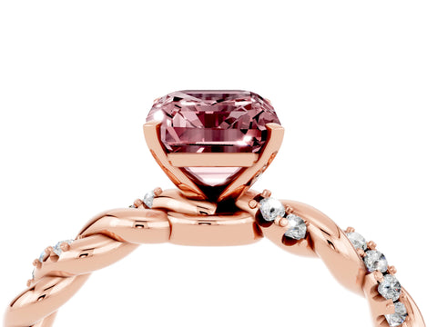 Rose gold Emerald Cut Morganite Solitaire Ring with Twisted Band and Pavé Accents_4