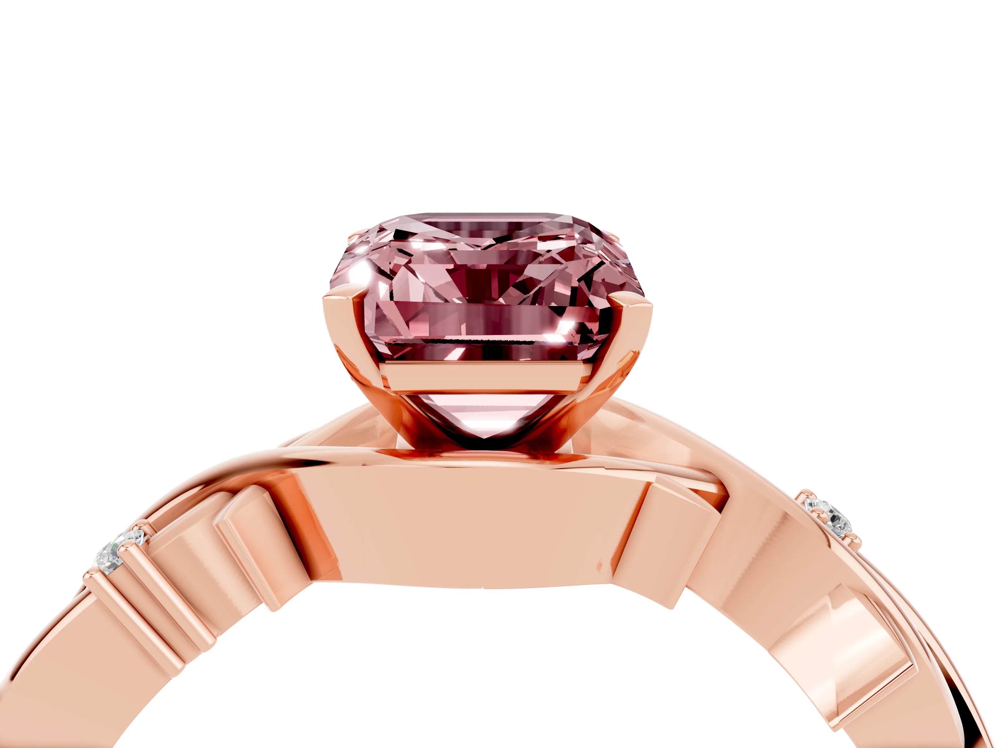 Rose gold Emerald Cut Morganite Solitaire Ring with Twisted Band and Prong Setting_4