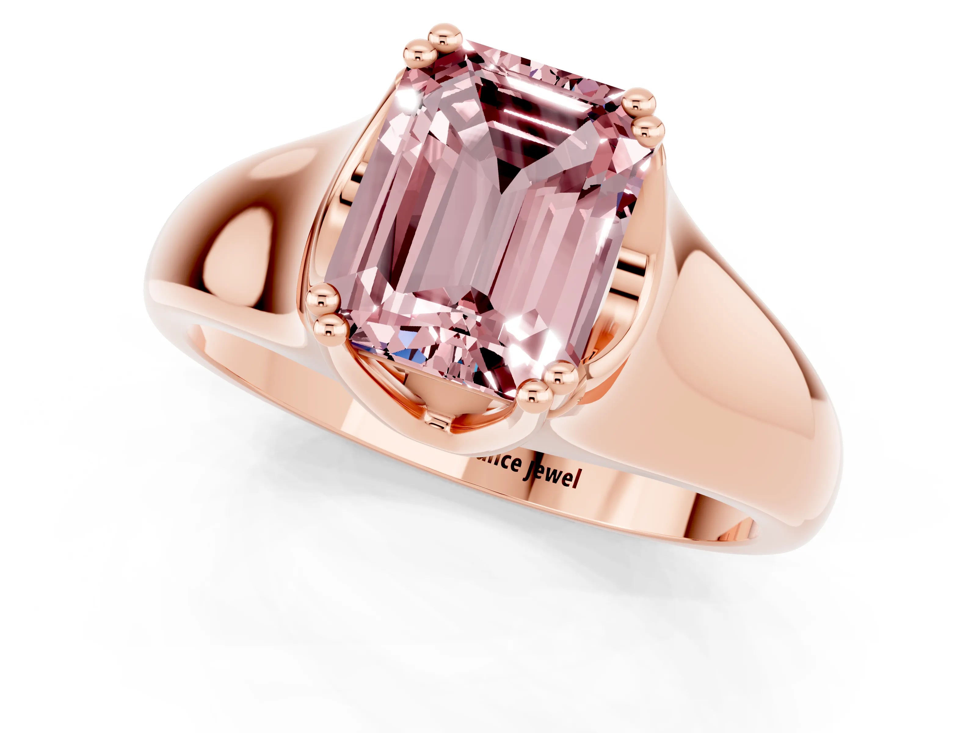 Rose gold Emerald Cut Morganite Solitaire Ring with Wide Band and Prong Setting_1