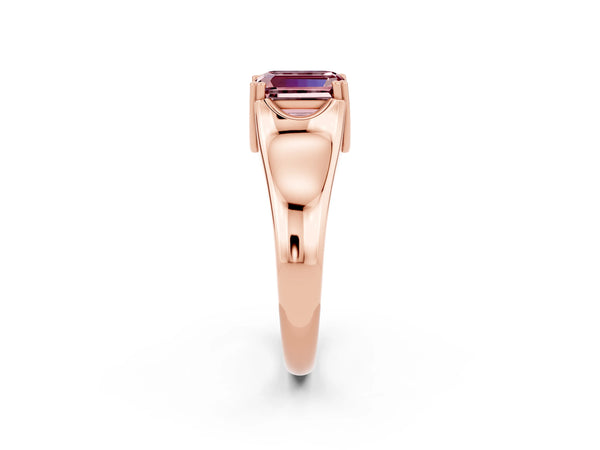 Rose gold Emerald Cut Morganite Solitaire Ring with Wide Band and Prong Setting