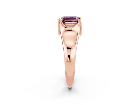 Rose gold Emerald Cut Morganite Solitaire Ring with Wide Band and Prong Setting_2