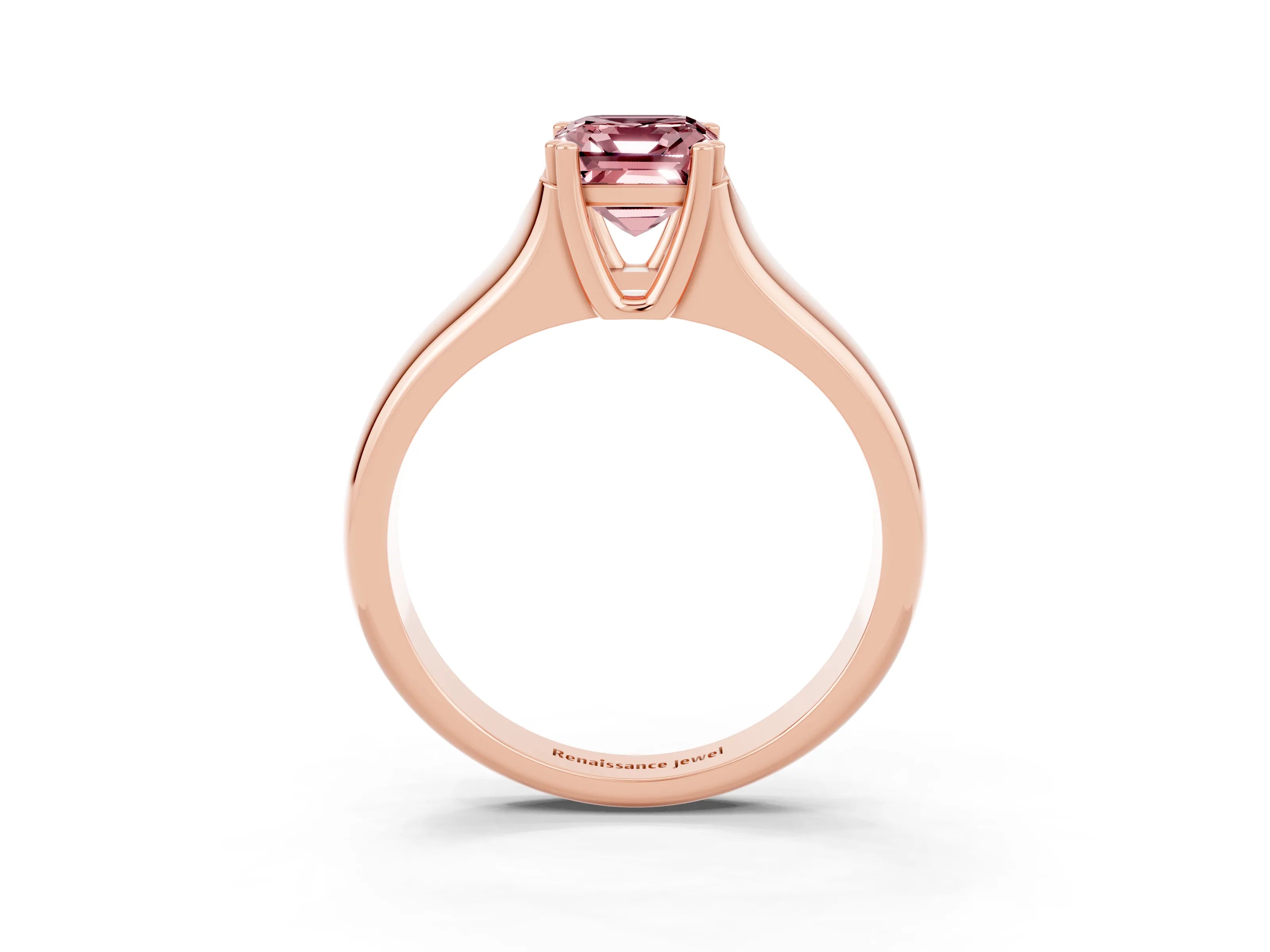 Rose gold Emerald Cut Morganite Solitaire Ring with Wide Band and Prong Setting_3