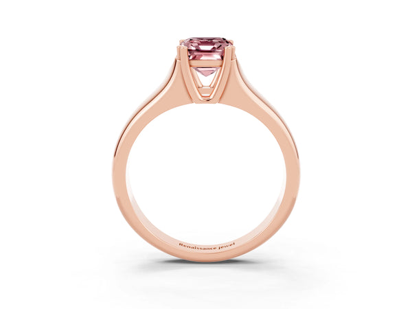 Rose gold Emerald Cut Morganite Solitaire Ring with Wide Band and Prong Setting